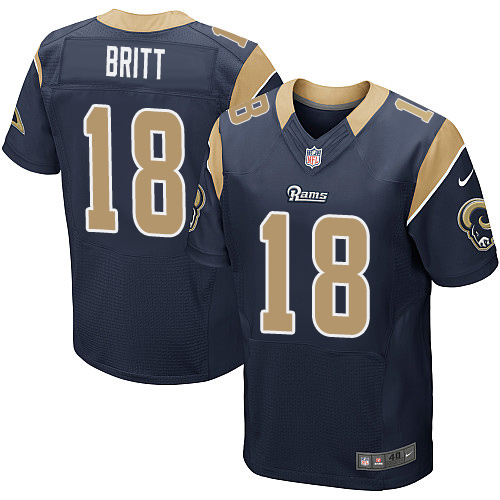 Men's Elite Kenny Britt Nike Jersey Navy Blue Home - #18 NFL Los Angeles Rams